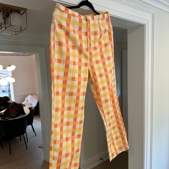 Free People "She's All That" Yellow/Orange Plaid Summer Pants - Size 12 - Picture 6 of 16